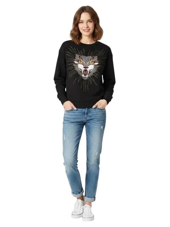 Aeropostale Tops - Aeropostale Embroidered Beaded Cat Feline Graphic Crewneck‎ Sweatshirt Sz Medium